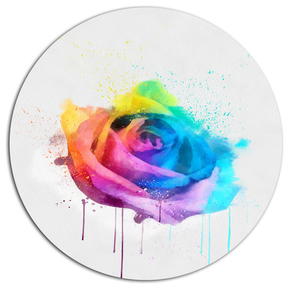 Multicolor Watercolor Rose Flower, Floral Round Metal Wall Art, 36"
