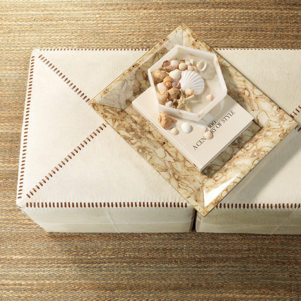 White Hide Ottoman, Large