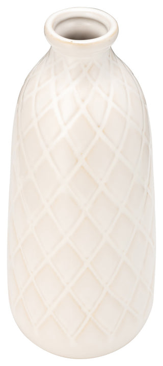 Ceramic 12" Plaid Textured Vase, Beige