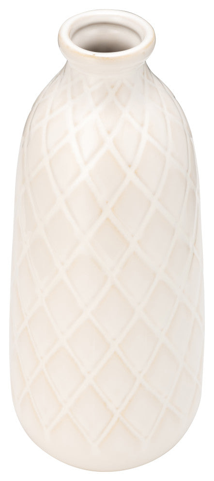 Ceramic 12" Plaid Textured Vase, Beige