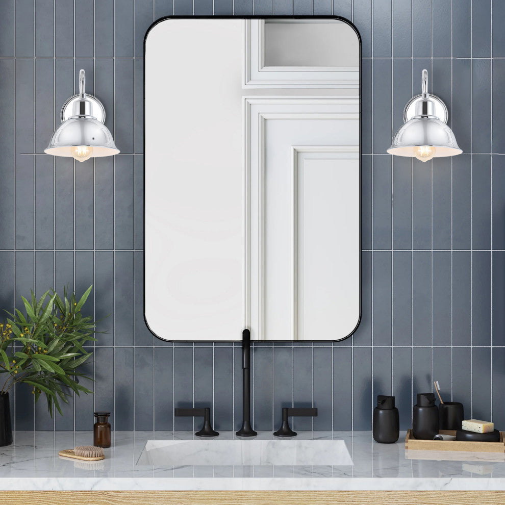 Frisco Farmhouse Industrial Iron LED Vanity, Chrome, Number of Heads: 1