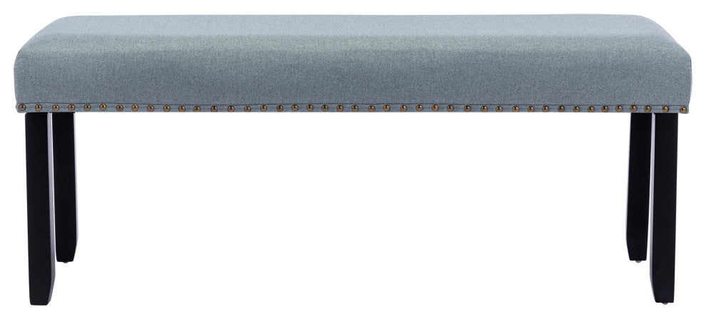 Decorative Nails Upholstered Bench, Lightgreen