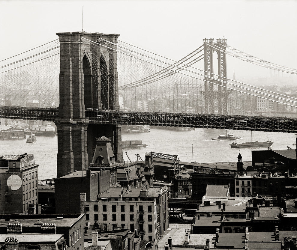 Brooklyn Bridge and New York Skyline and Harbor Print