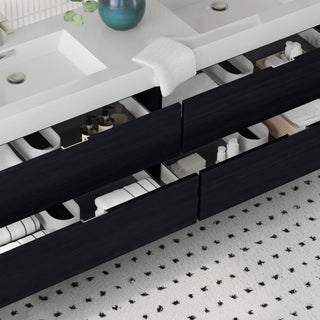 Boutique Bath Vanity, Black, 72", Double Sink, Wall Mount