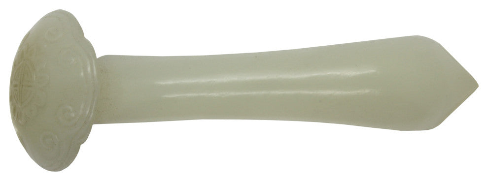 Carved Luyi Shape Natural Jade Pin With Longevity Graphic