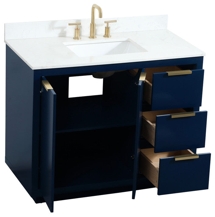 42" Single Bathroom Vanity, Blue, With Backsplash
