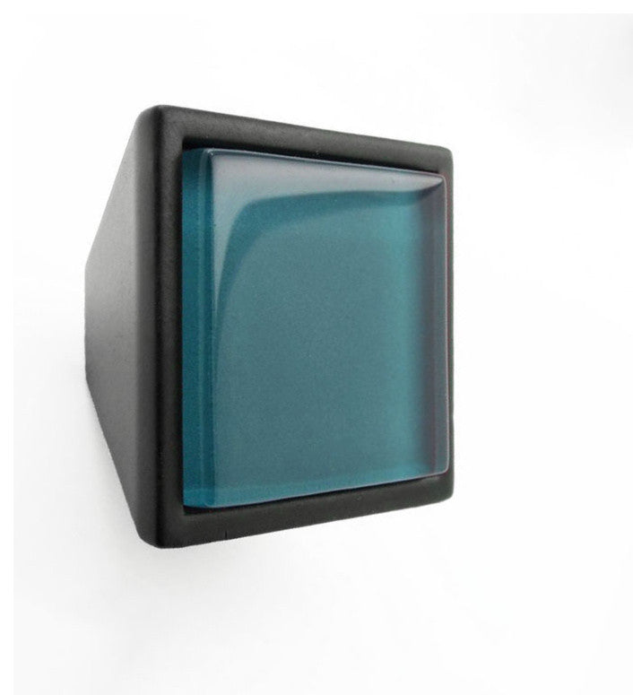 Midnight Green Crystal Glass Black Metal Square Frustum Knob