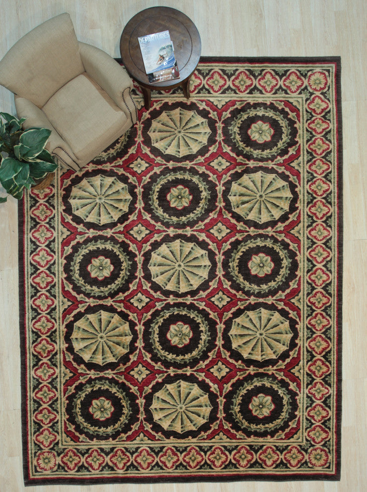 Handwoven Wool Red Transitional Floral Spanish Style Rug, 9'2 X 11'9