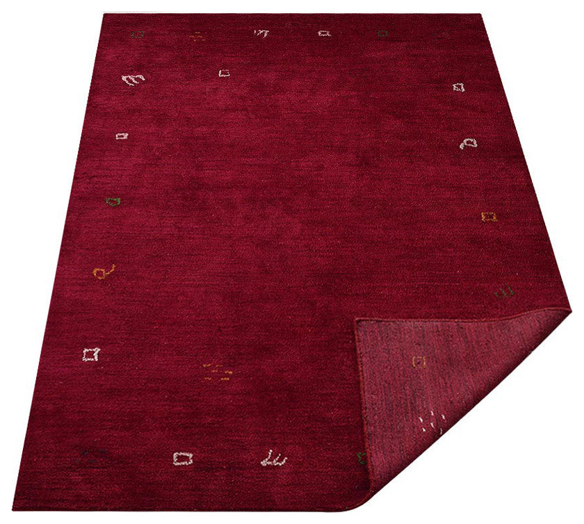 Hand Knotted Loom Silk Mix Area Rug Contemporary Dark Red