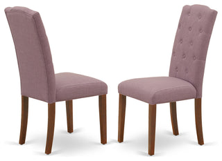 5Pc Dining Set, Square Table, Four Parson Chairs, Dahlia Fabric, Mahogany