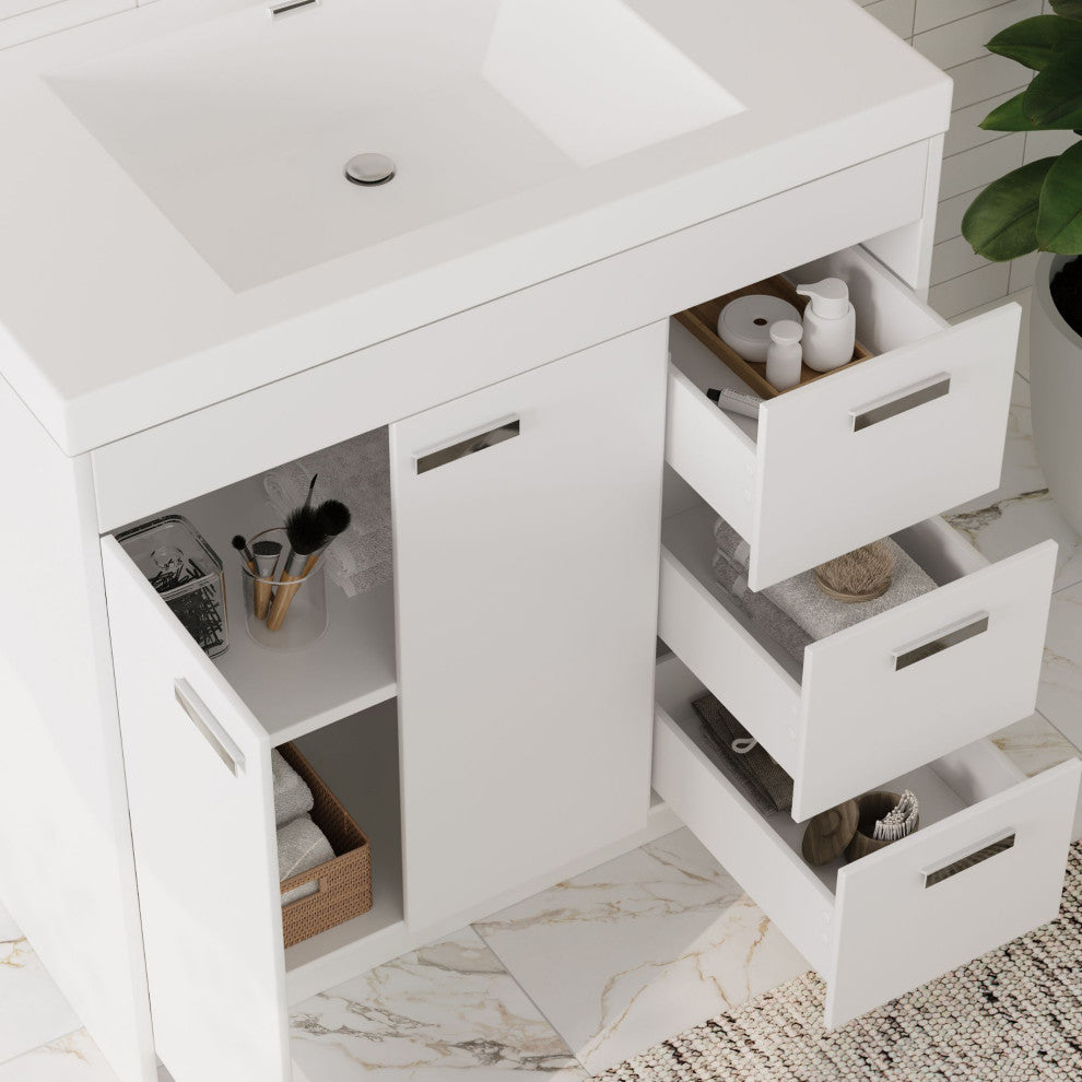 The Ashland Bathroom Vanity, White, 36", Single Sink, Freestanding