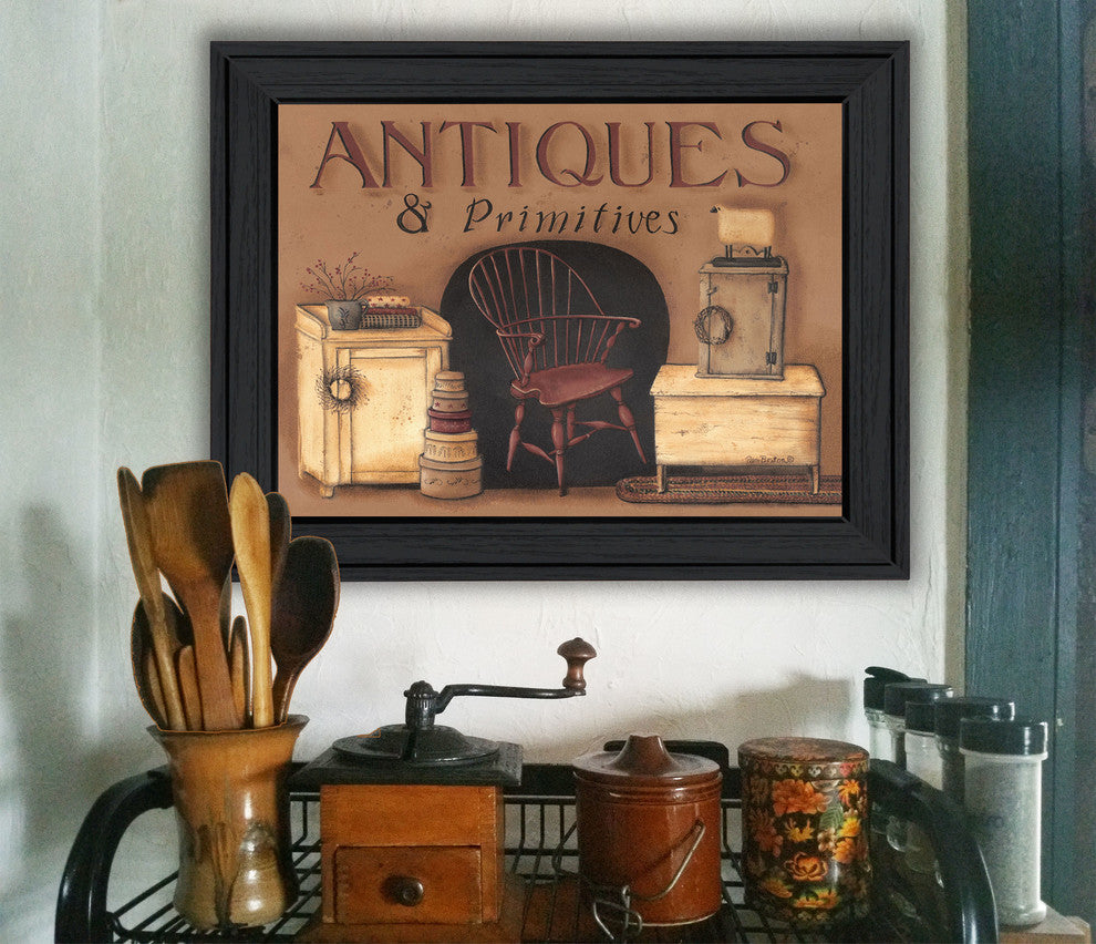 "Antiques and Primitives" By Pam Britton, Printed Wall Art, Black Frame