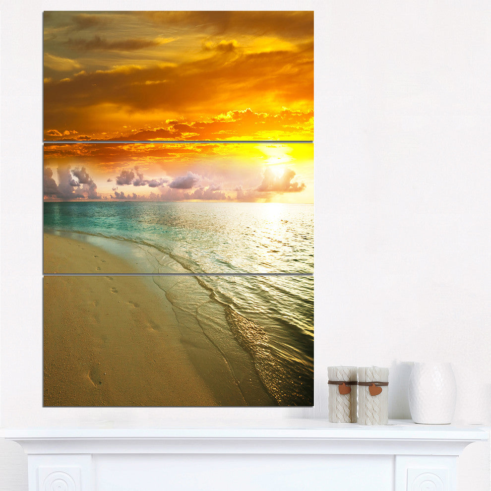 "Amazingly Colorful Beach With Footprints" Metal Wall Art, 3 Panels, 28"x36"