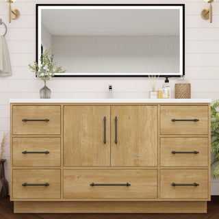 Victoria 60" Solid Wood Bath Vanity, Single Sink, Oak