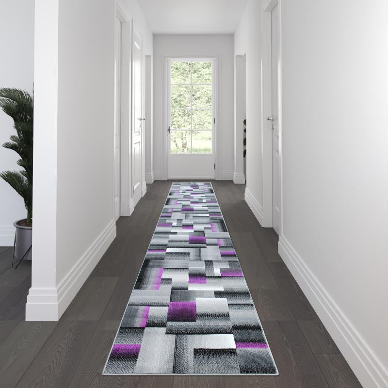 Elio Collection Color Blocked Area Rug, Purple, 3' X 16'