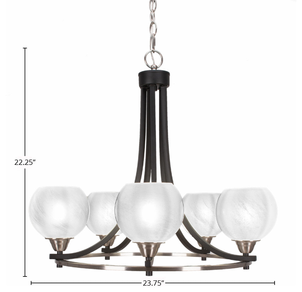 Paramount 5-Light Chandelier, Matte Black & Brushed Nickel, 5.75" White Marble