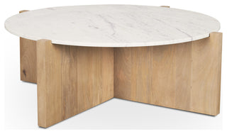 Bianca Light Brown Wood With Round Marble Top Coffee Table