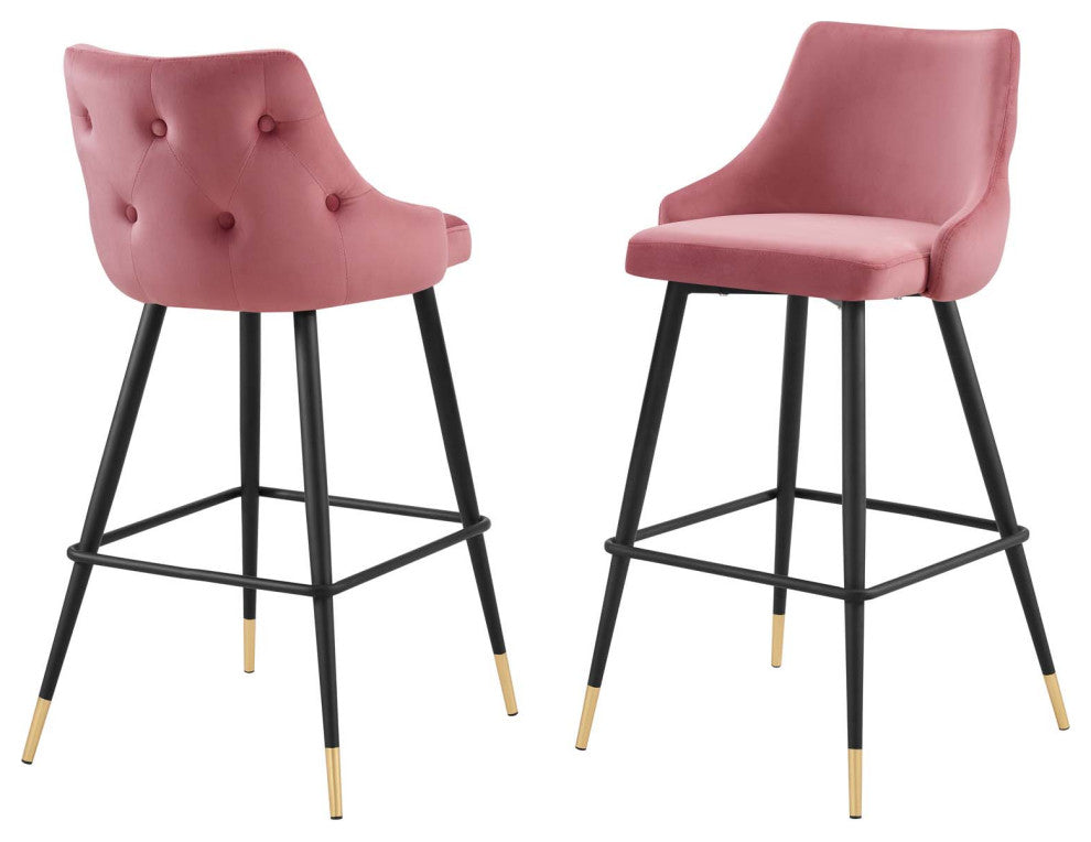 Bar Stool Chair Barstool, Set of 2, Velvet, Pink, Bar Pub Cafe Bistro Restaurant