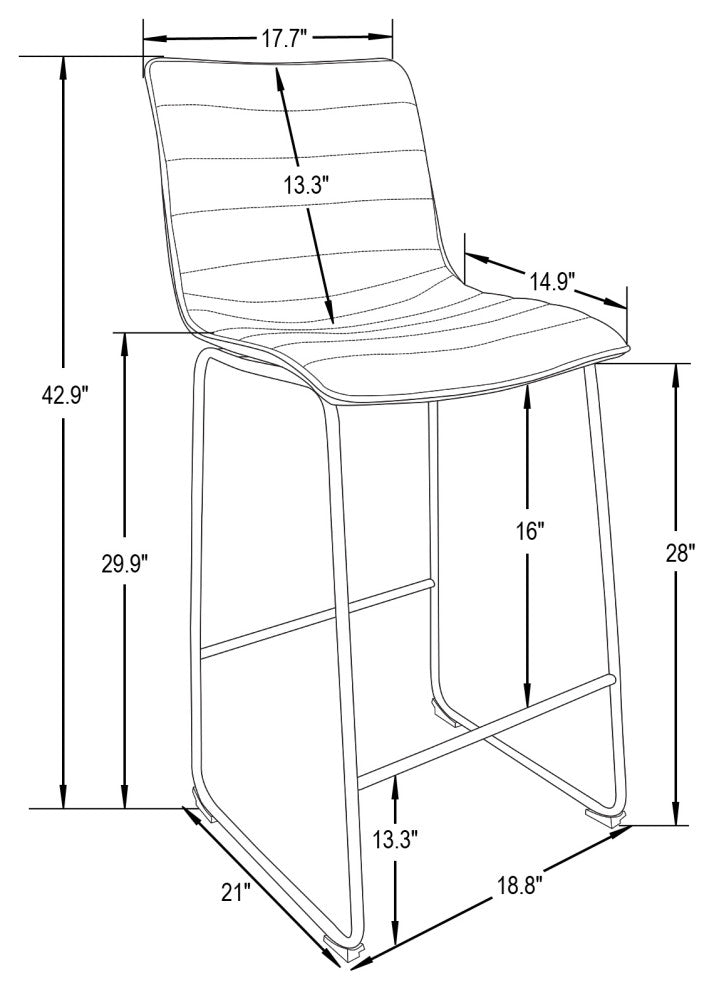 LeisureMod Brooklyn Modern Leather Bar Stool With Footrest, Gray