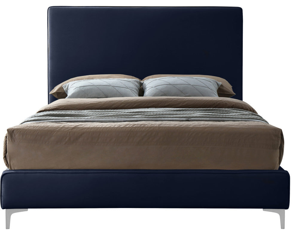 Geri Velvet Upholstered Bed, Navy, King