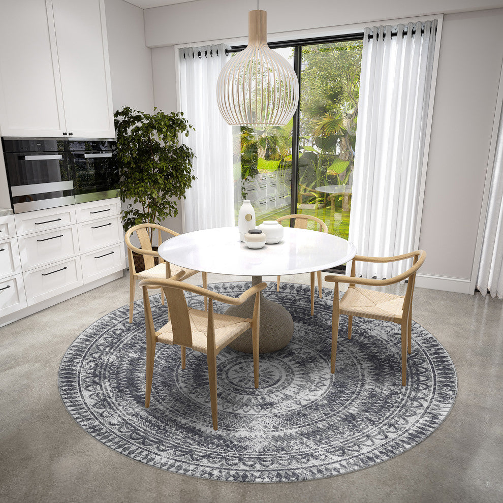 Indoor/Outdoor Sedona SN7 Pewter Machine Washable 10' x 10' Round Rug