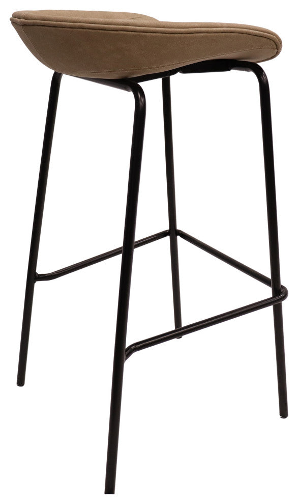 LeisureMod Servos Barstool With Faux Leather Seat and Iron Frame Set of 2, Sand Brown