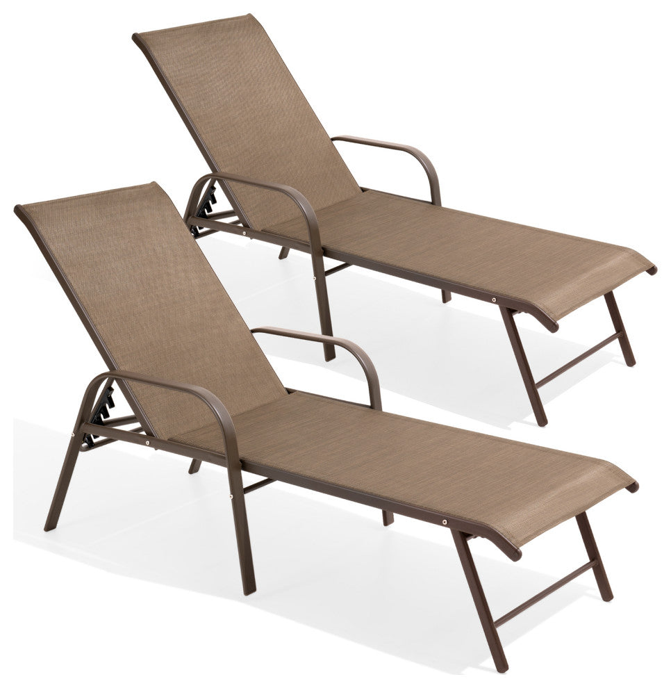 Aluminum Chaise Lounge Chair, Adjustable Outdoor Recliner, Brown