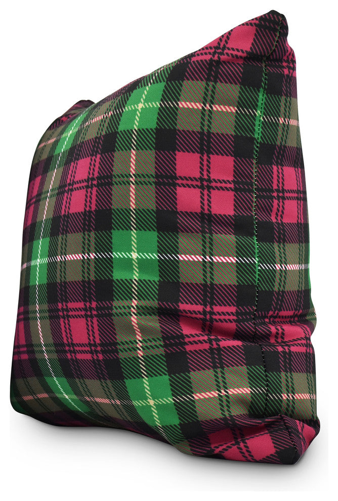 Tartan Plaid Holiday Print Decorative Outdoor Throw Pillow, Red, 16"