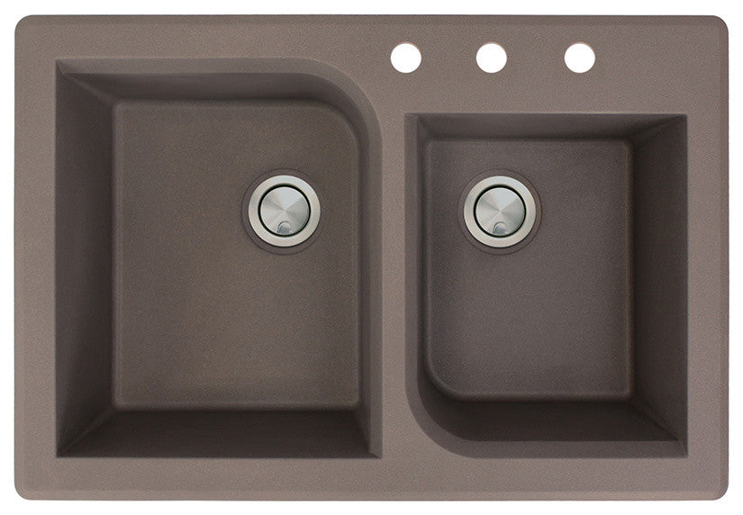 Radius 33" silQ Granite Double Bowl Kitchen Sink with 3 Holes in Espresso
