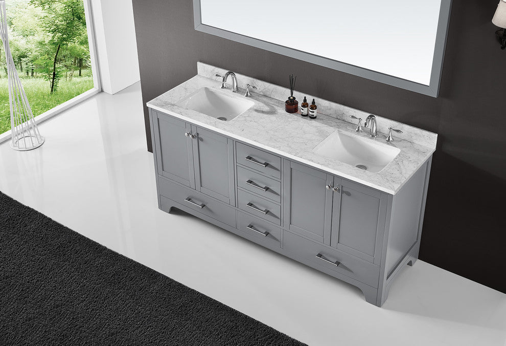 72" Double Sink Bathroom Vanity With Carrara Marble Top