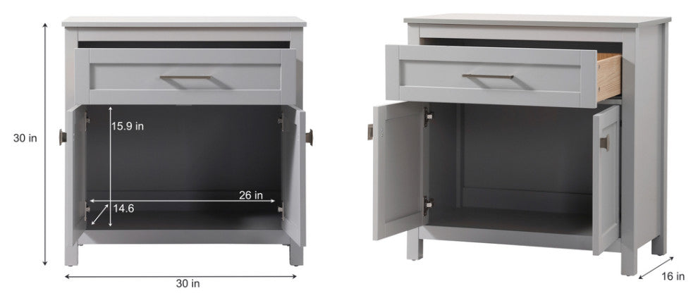 30" Wide Bathroom Storage Freestanding Cabinet, Grey