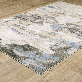 Michaela Machine Washable Distressed Grey/ Blue Area Rug, Ivory, 7'6"x10'