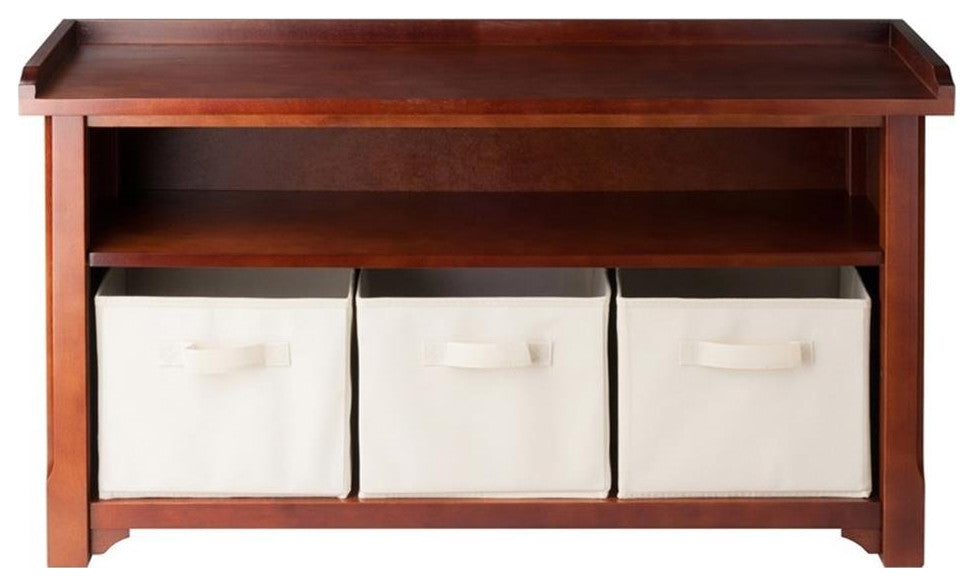 Winsome Verona Storage Solid Wood Bench with 3 Foldable Baskets - Walnut - Thumbnail 5