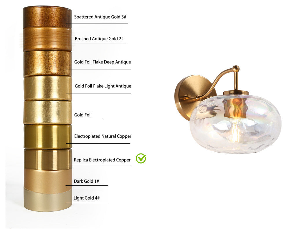LNC Chrysaorican 1-Light 8" Iridescent Globe Glass Brass Wall Sconce, Brass