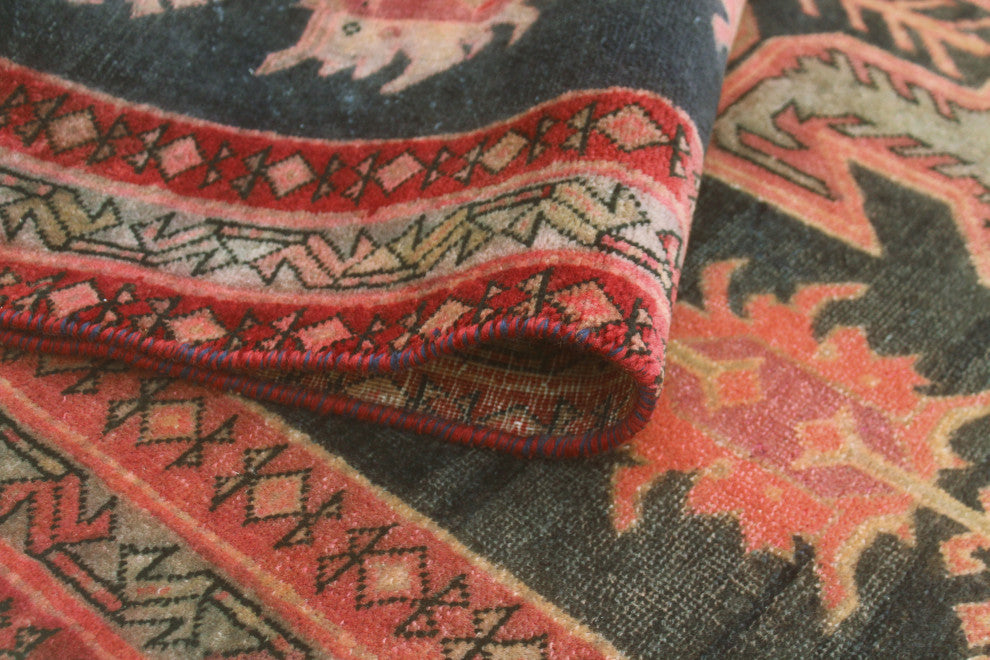 Fine Vintage Distressed Bellia Charcoal/Rust Runner, 4'2x10'4