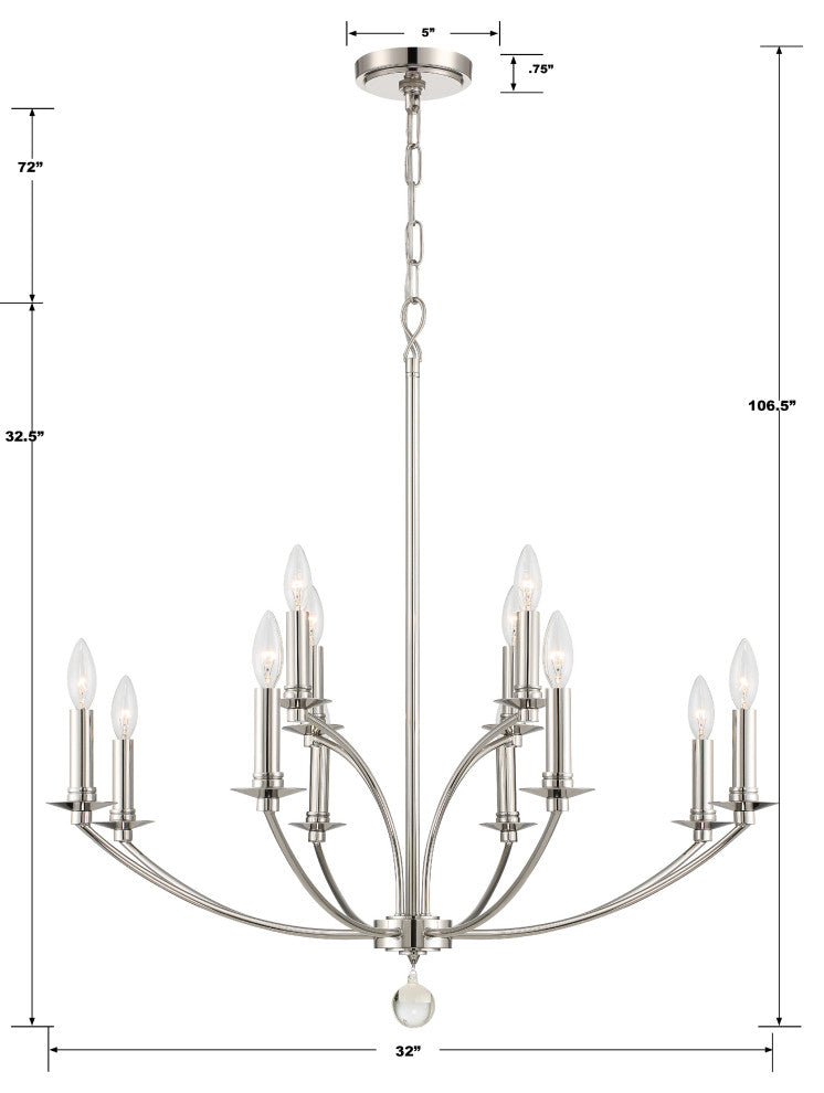 Mila 12-Light Polished Nickel Chandelier