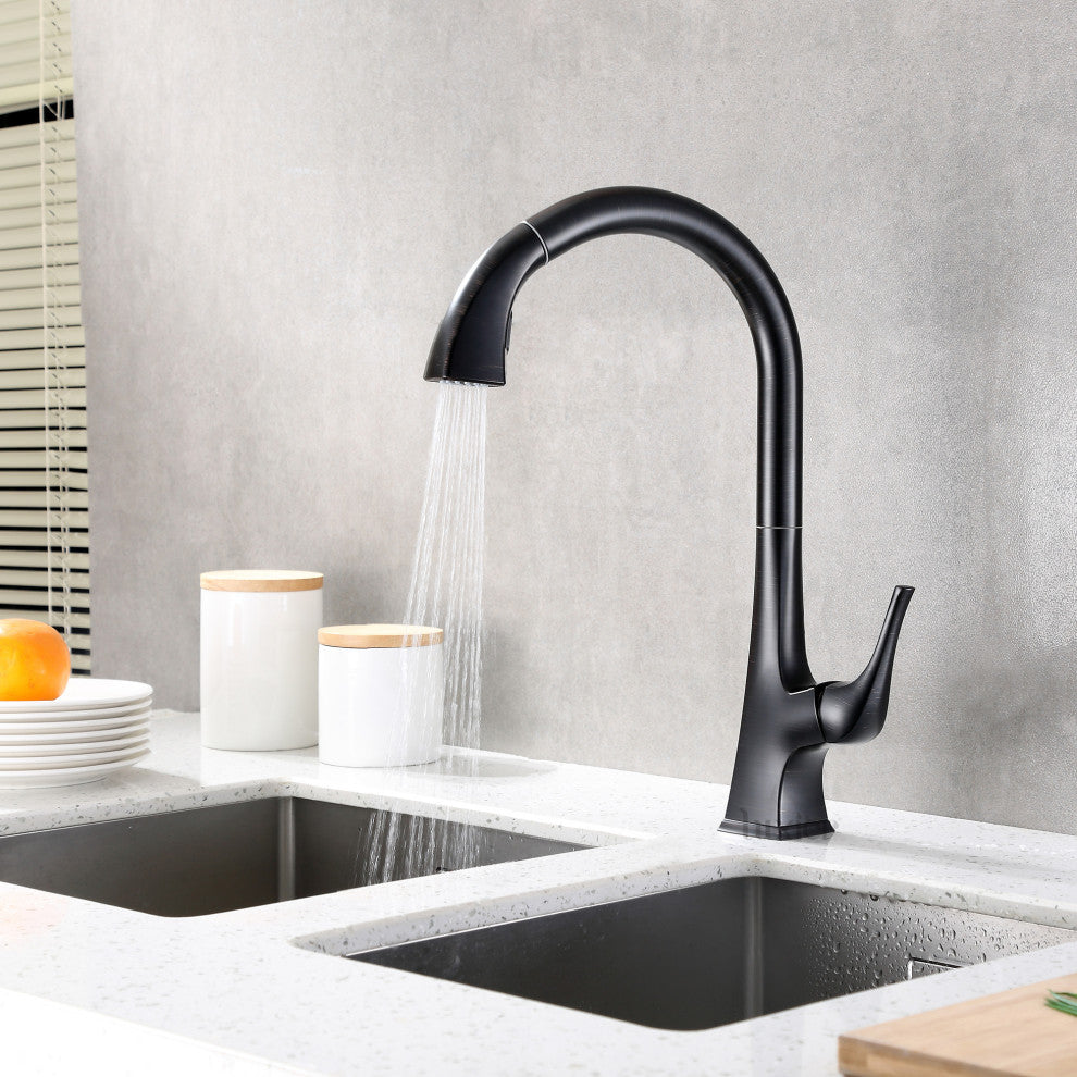 Luxier KTS20-T Single-Handle Pull-Down Sprayer Kitchen Faucet, Oil Rubbed Bronze