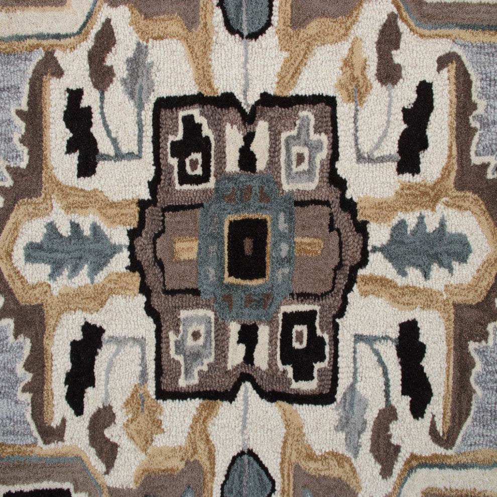 5" Gray and Beige Medallion Area Rug