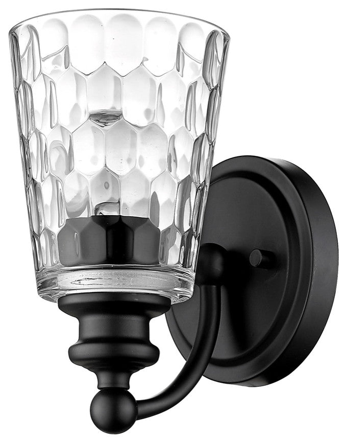 Black Metal and Pebbled Glass Wall Light