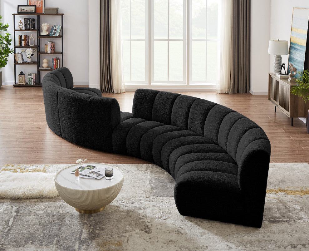 Infinity Boucle Fabric Upholstered 6-Piece S-Shaped Modular Sectional, Black