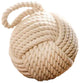 6" Dia. Cream Monkey Fist Rope Knot Door Stopper, Nautical Wedge, Bookend- Ivory