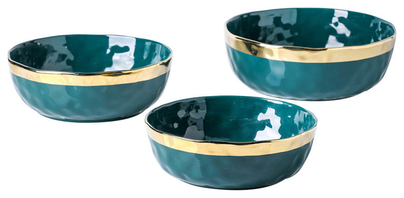 3-Piece Stone Lain Florian Porcelain Serving Bowl Set, Green