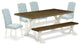 6-Piece and Set, 4 Chairs, Top and Wooden Cross Legs Table and Wood Bench