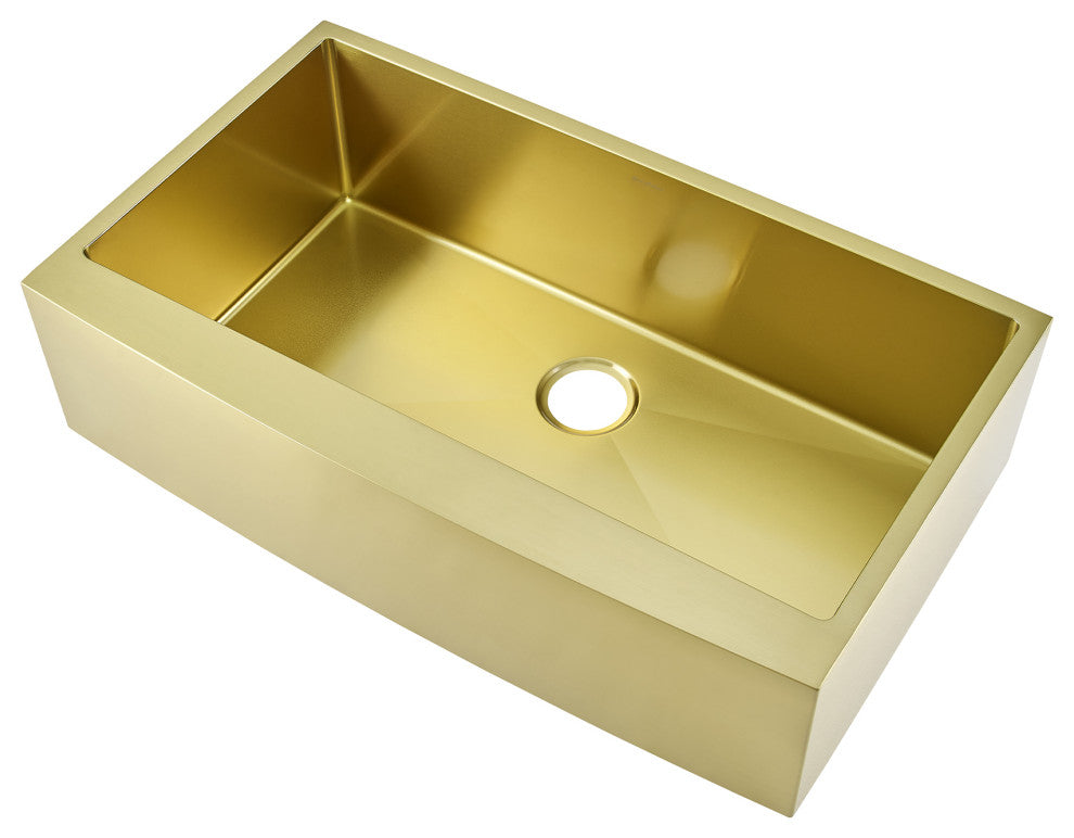 Rivage 36"x21" Stainless Steel Single Basin Farmhouse Apron Sink, Gold