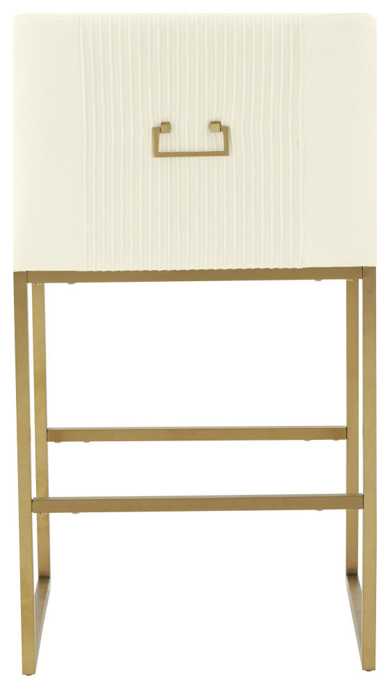 Lisa Pleated Velvet Counter Stool, Cream