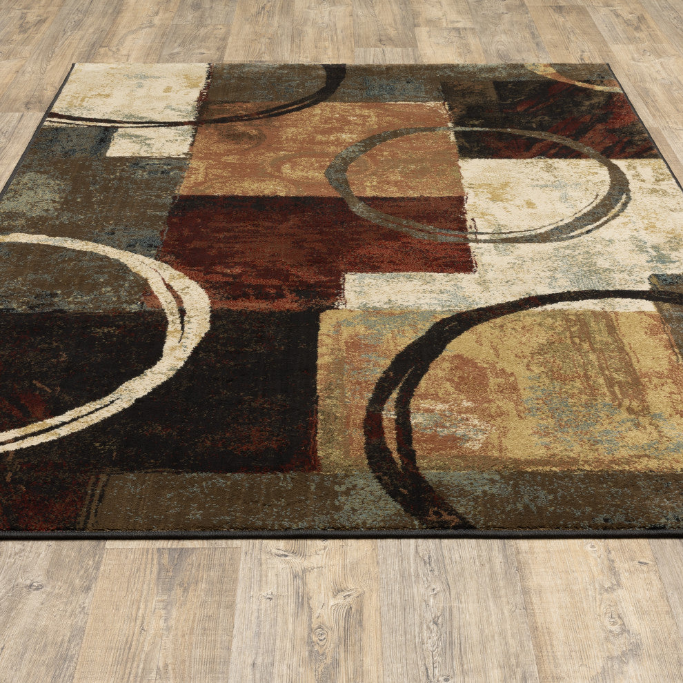 Harrison Abstract Brown and Black Rug, 10'x13'