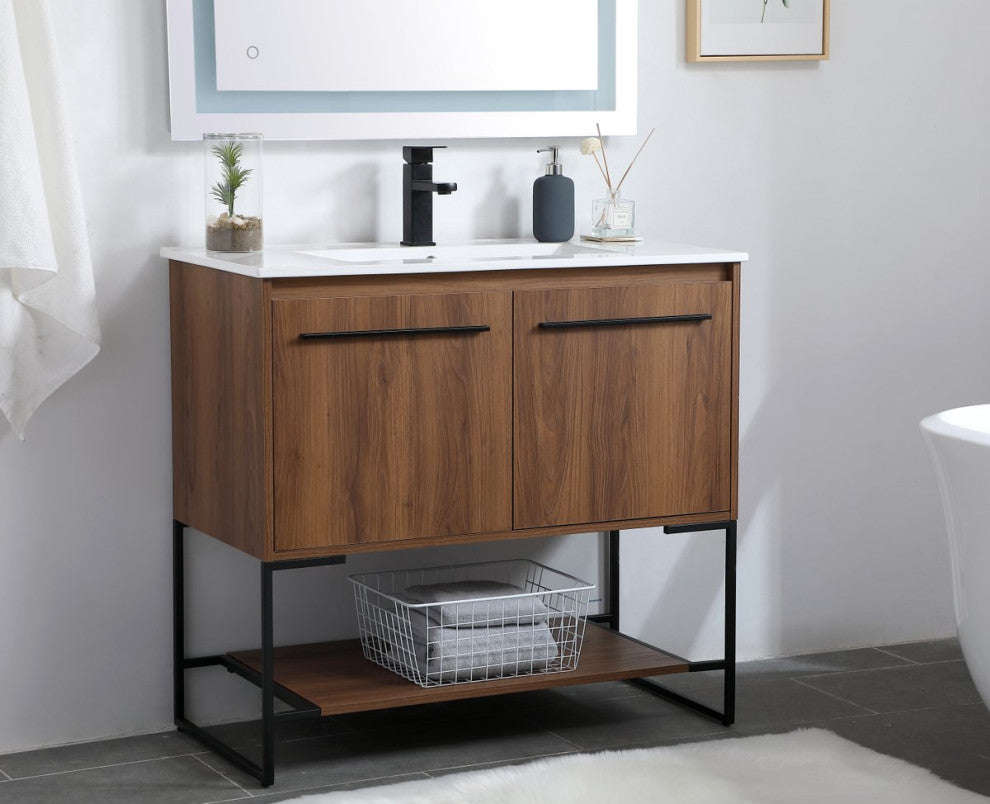 Elegant VF42036WB 36"Single Bathroom Vanity, Walnut Brown