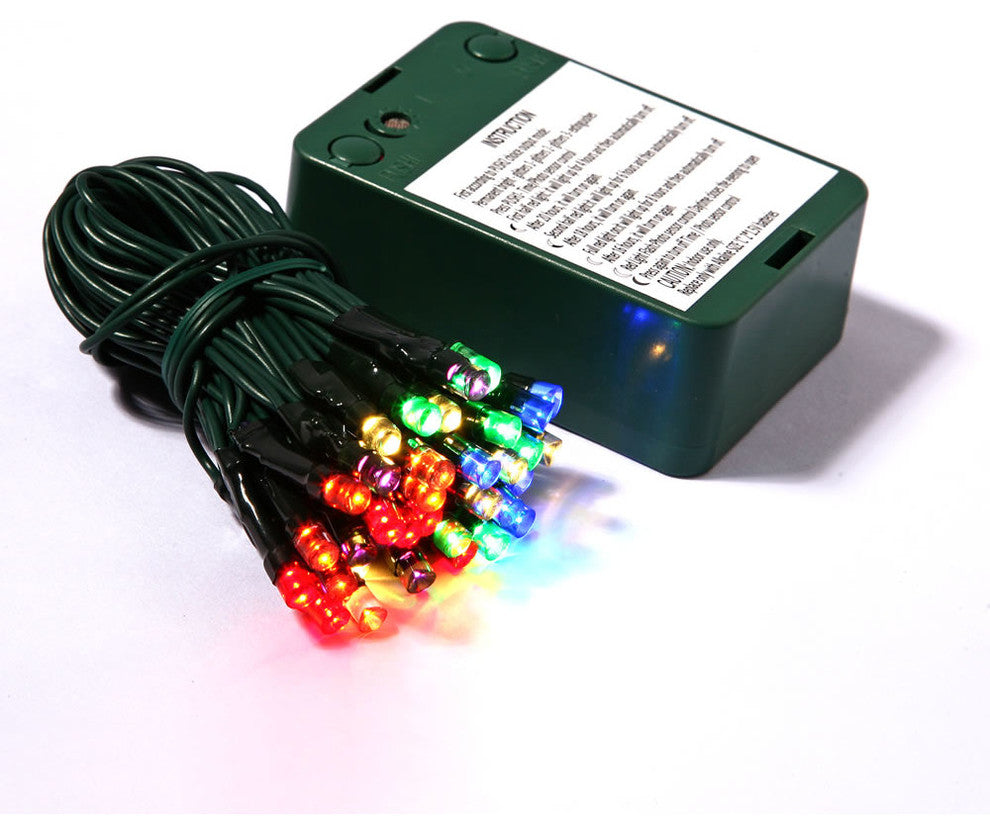 Vickerman 35 Multicolored LED Lights, Brown Wire, Battery Operated, Wide Angle