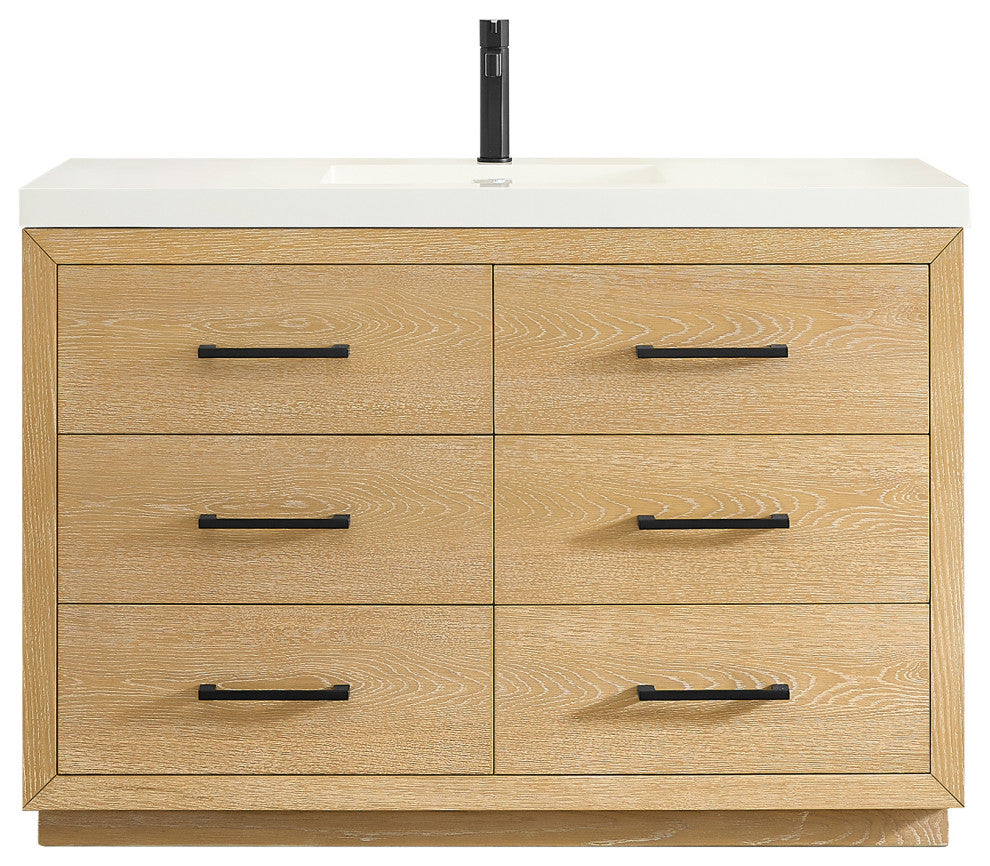 Sigrid Bathroom Vanity, White Oak, 48", No Mirror