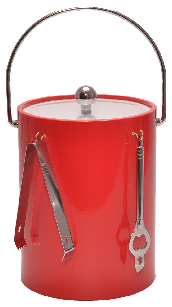 5-Quart Ice Bucket With Bar Tools, Red